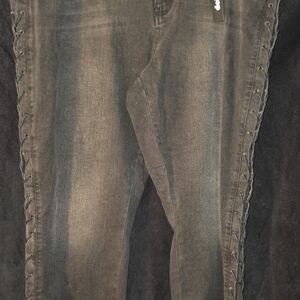 Ashley Stewart Black Side Lace Up Denim Jeans